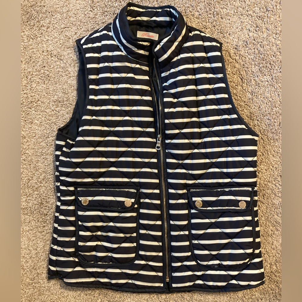 Navy & white striped puffy vest